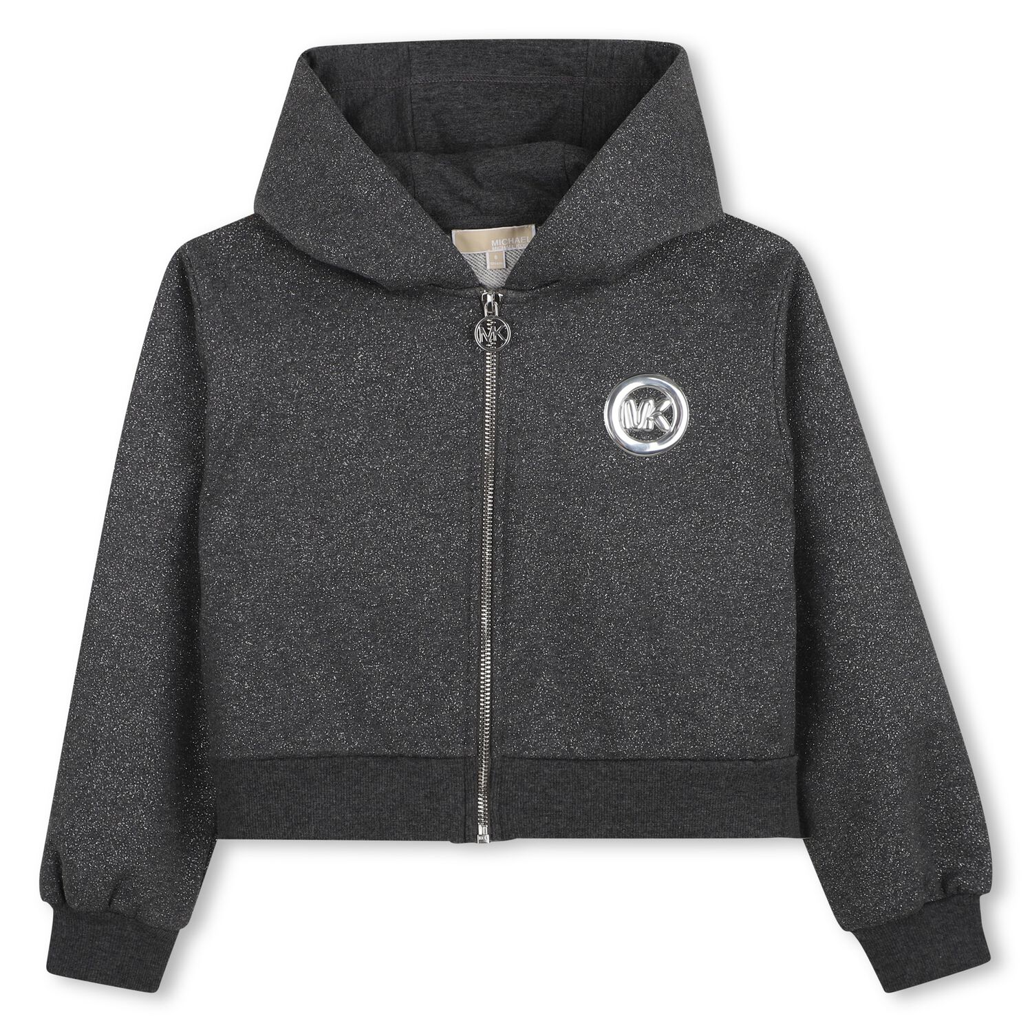Girls Grey Hooded Zip Up Top, 1, hi-res