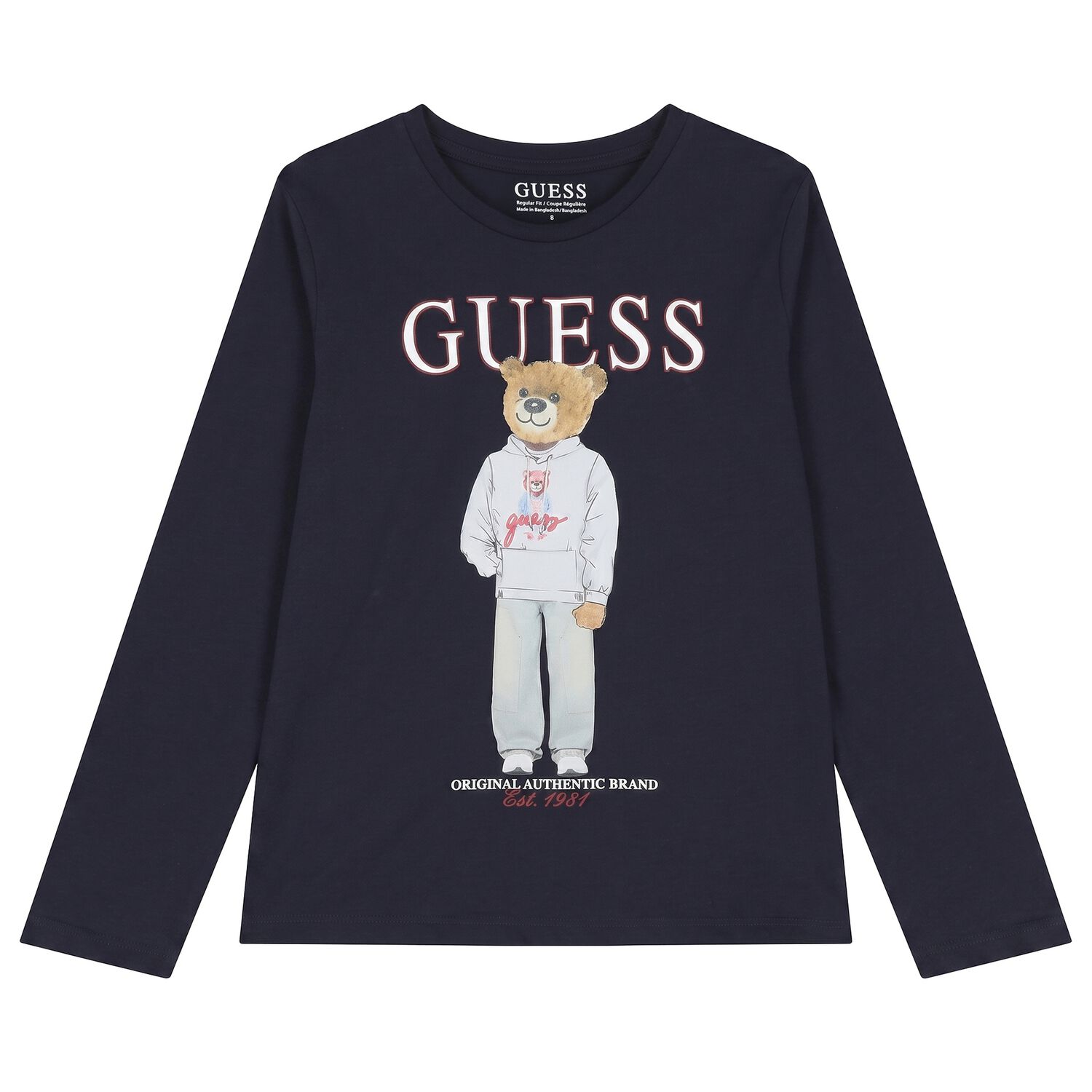 Boys Navy Blue Logo Long Sleeve Top, 1, hi-res