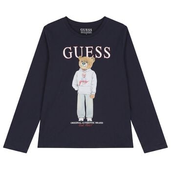 Boys Navy Blue Logo Long Sleeve Top