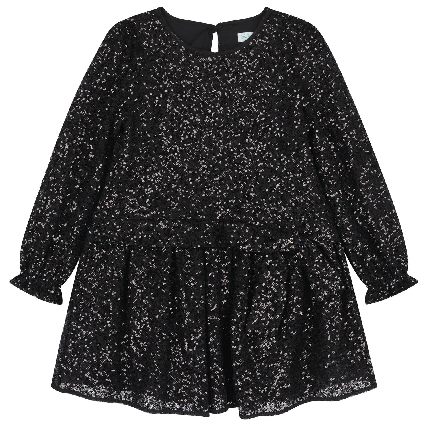 Girls Black Embellished Dress, 2, hi-res
