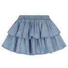 Girls Denim Blue Tiered Skirt, 1, hi-res