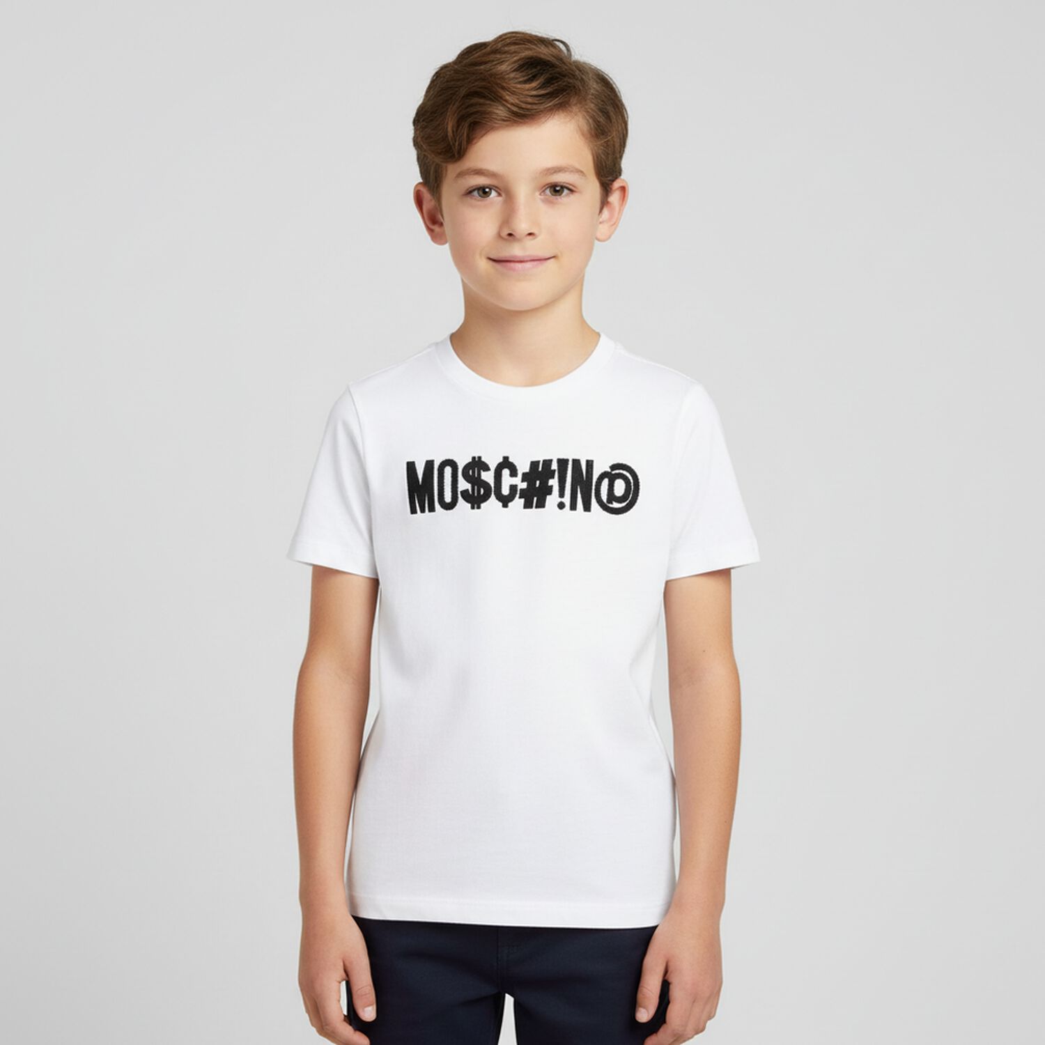 Boys White Logo Top, 2, hi-res