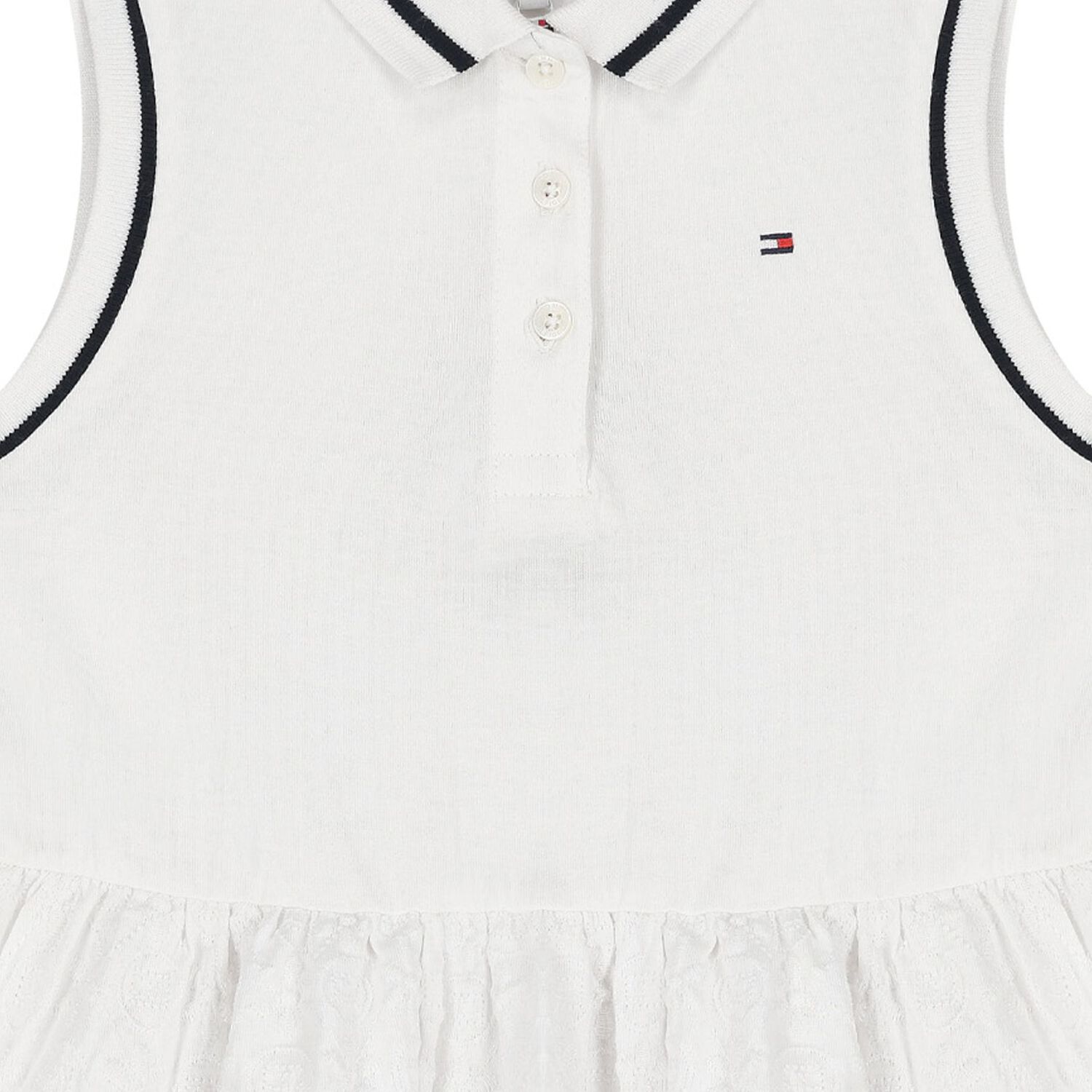 Girls White Cotton Broderie Polo Dress, 2, hi-res image number null