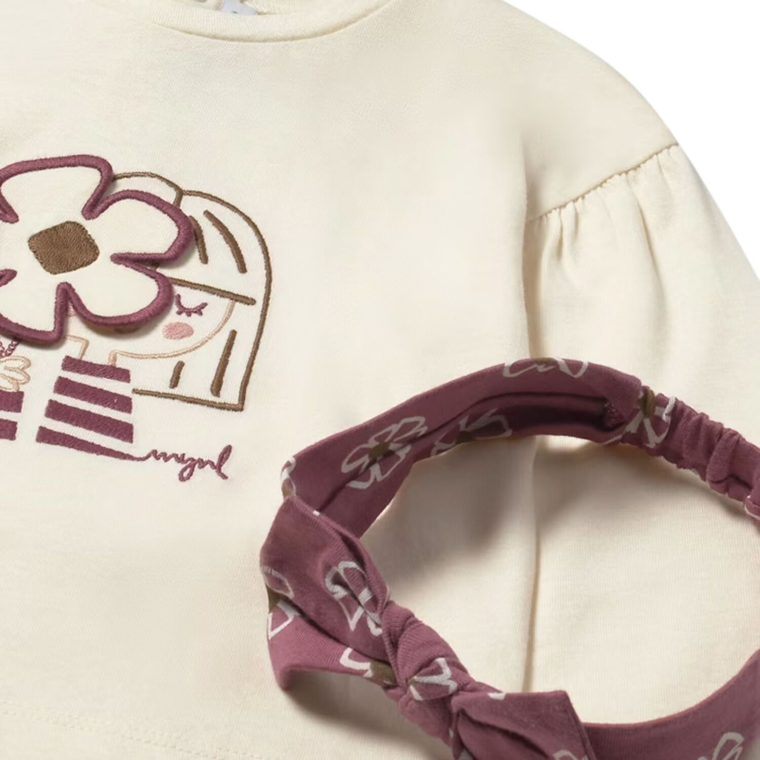 طقم بلوزة عاجية بأكمام طويلة للفتيات الصغيرات, 1, hi-res