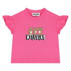 طقم تنوره للبنات الصغيرات بالشعار بتصميم الدب تيدي باللون الوردي والابيض , 2, hi-res