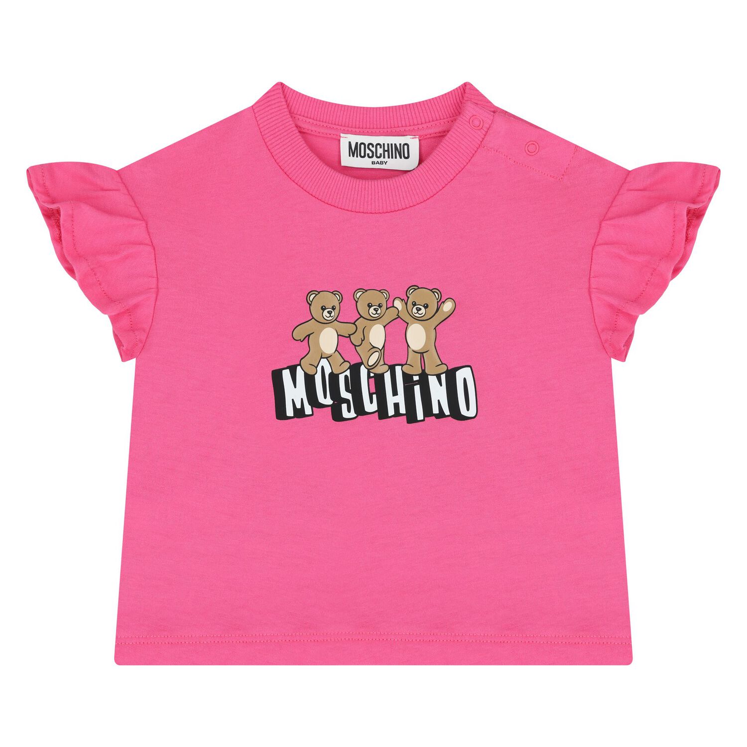 طقم تنوره للبنات الصغيرات بالشعار بتصميم الدب تيدي باللون الوردي والابيض , 2, hi-res