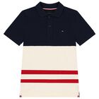 Boys Navy Blue, Beige & Red Polo Shirt, 1, hi-res