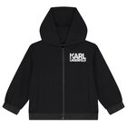Boys Black Logo Hooded Zip Up Top, 1, hi-res
