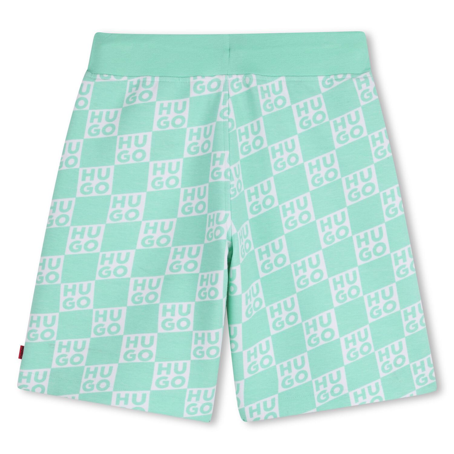 Boys Aqua & White Check Logo Shorts, 2, hi-res