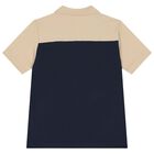 Boys Navy Blue & Beige Polo Shirt, 1, hi-res