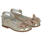 Younger Girls Gold Bow Shoes, 2, hi-res