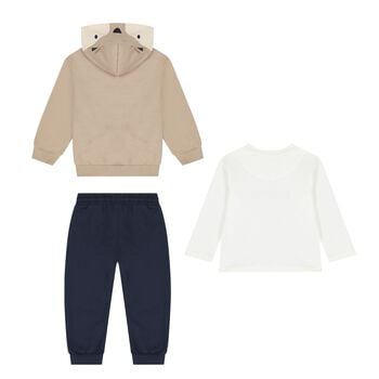 Younger Boys White, Beige & Navy Blue Fox Tracksuit ( 3 Piece )