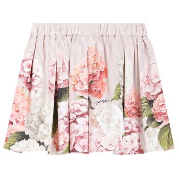 Girls Pink & Ivory Striped Floral Skirt