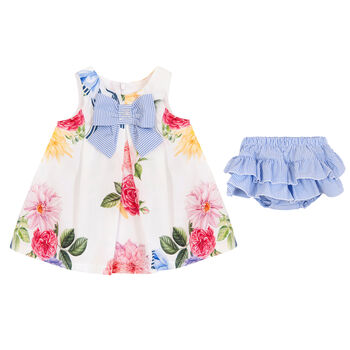 Younger Girls White Floral Dress Set