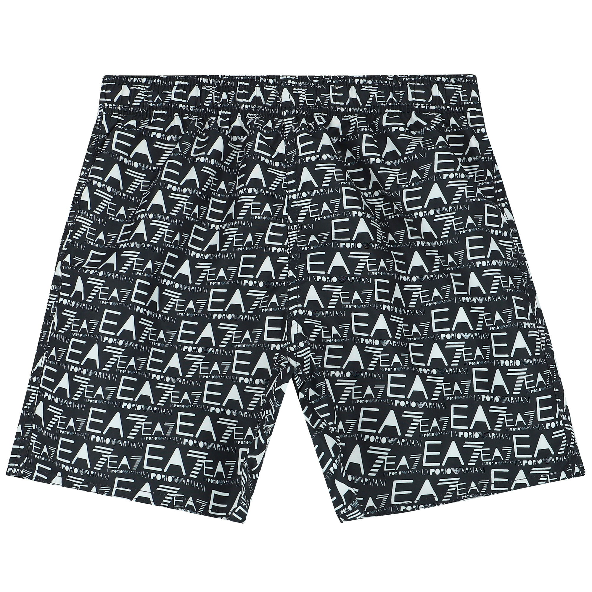 EA7 Emporio Armani Boys Black White Logo Swim Shorts Junior Couture UAE
