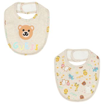 Beige Logo Teddy Bear Baby Bib ( 2-Pack )