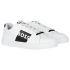 Boys White & Black Logo Trainers, 1, hi-res