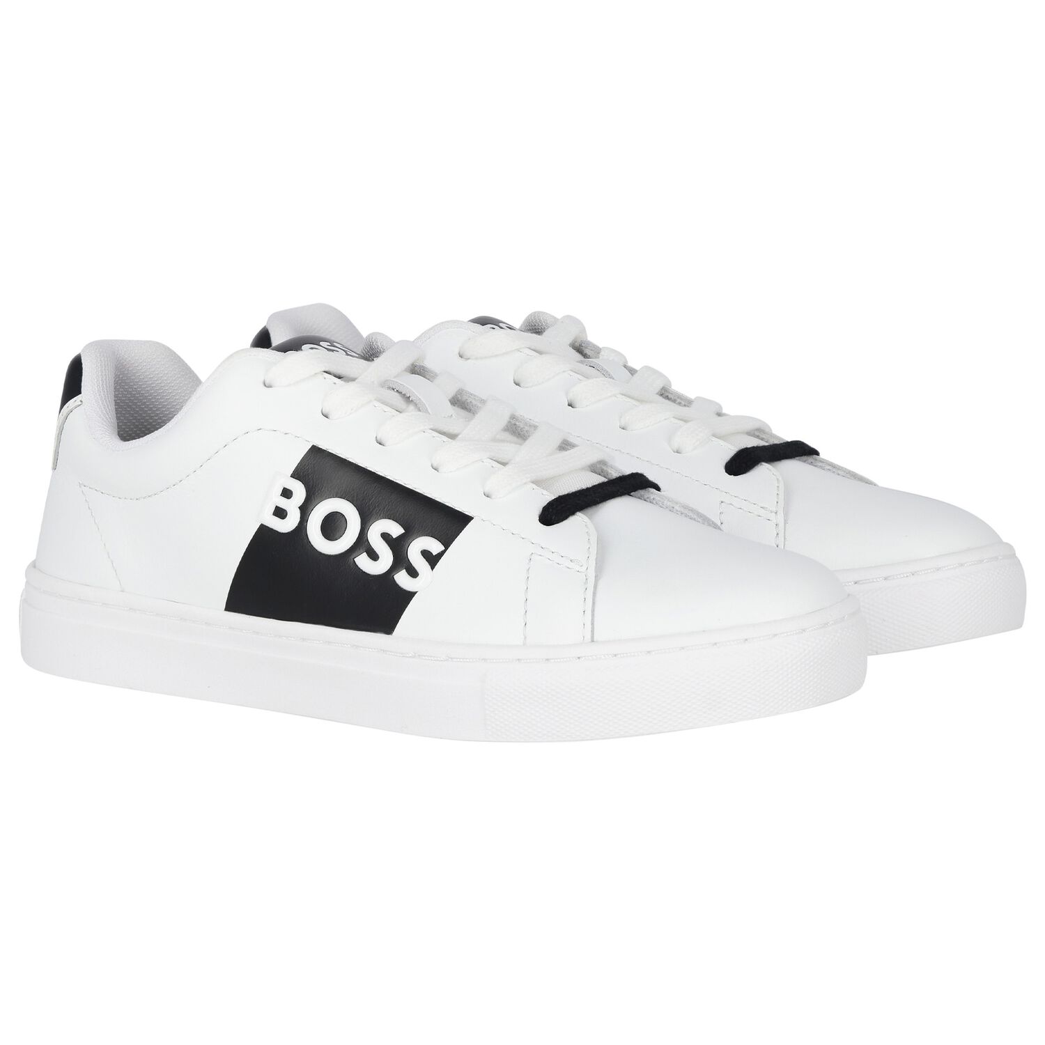 Boys White & Black Logo Trainers, 1, hi-res image number null