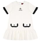 Girls Ivory & Black Logo Dress, 1, hi-res
