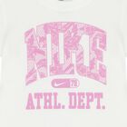 طقم تنورة للبنات باللون الأبيض والوردي مزين بشعار, 1, hi-res