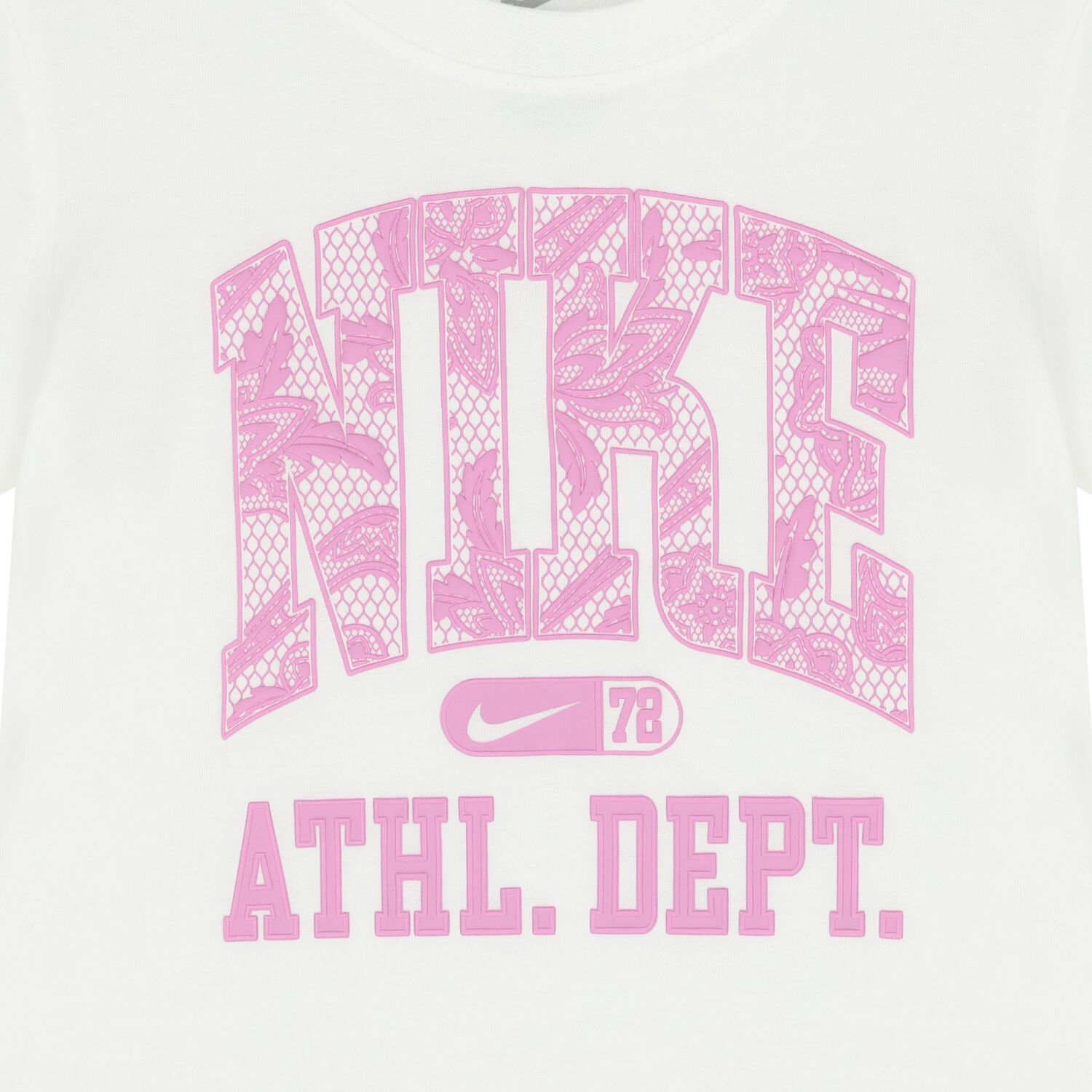 طقم تنورة للبنات باللون الأبيض والوردي مزين بشعار, 1, hi-res