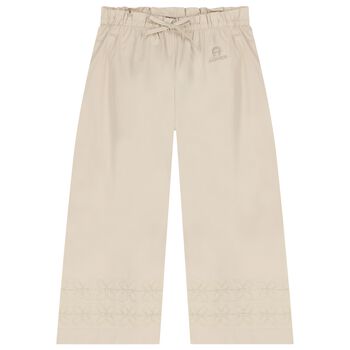 Girls Beige Logo Trousers