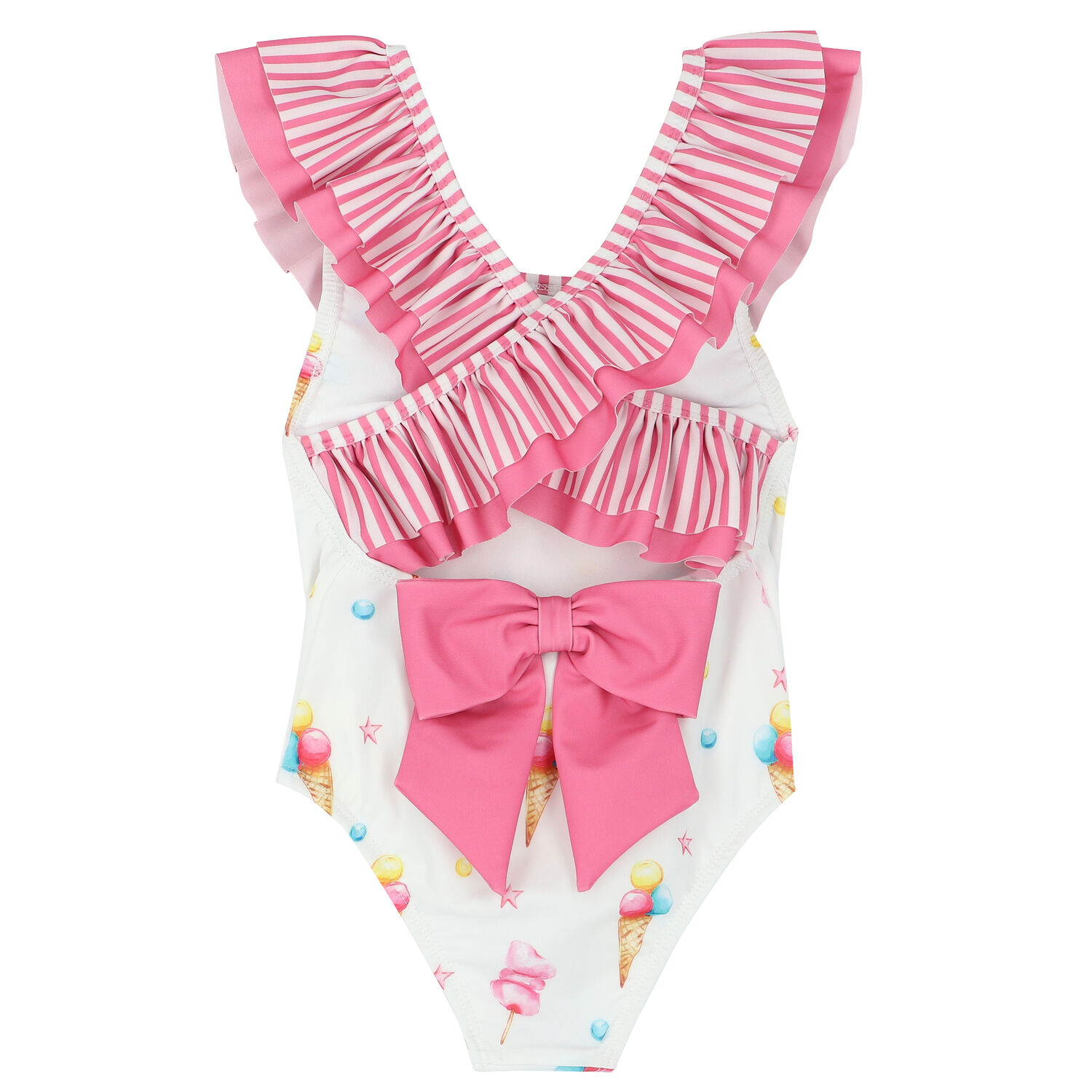 Girls White & Pink Ice Cream Swimsuit, 2, hi-res