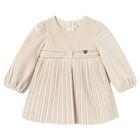 Younger Girls Ivory Velvet Pleated Dress, 2, hi-res