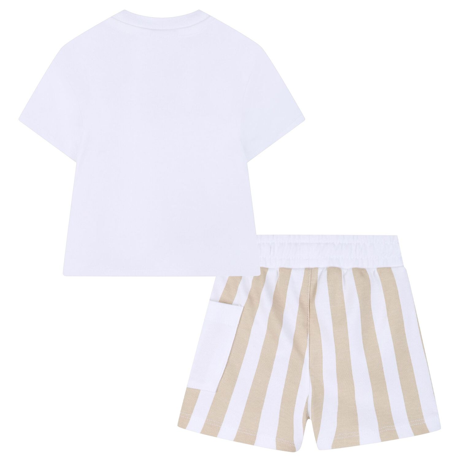 Baby Boys White & Beige Logo Shorts Set, 1, hi-res
