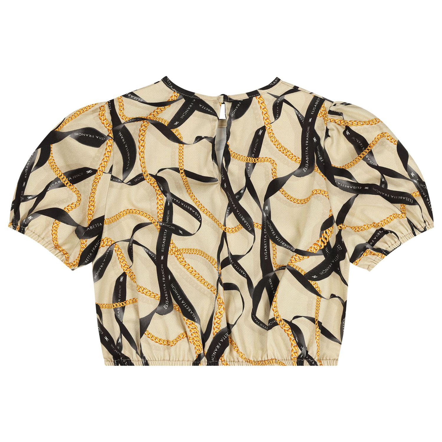 Girls Beige & Black Puffed Sleeve Top, 1, hi-res