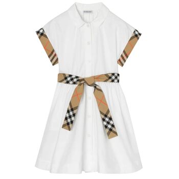 Girls White Check Dress