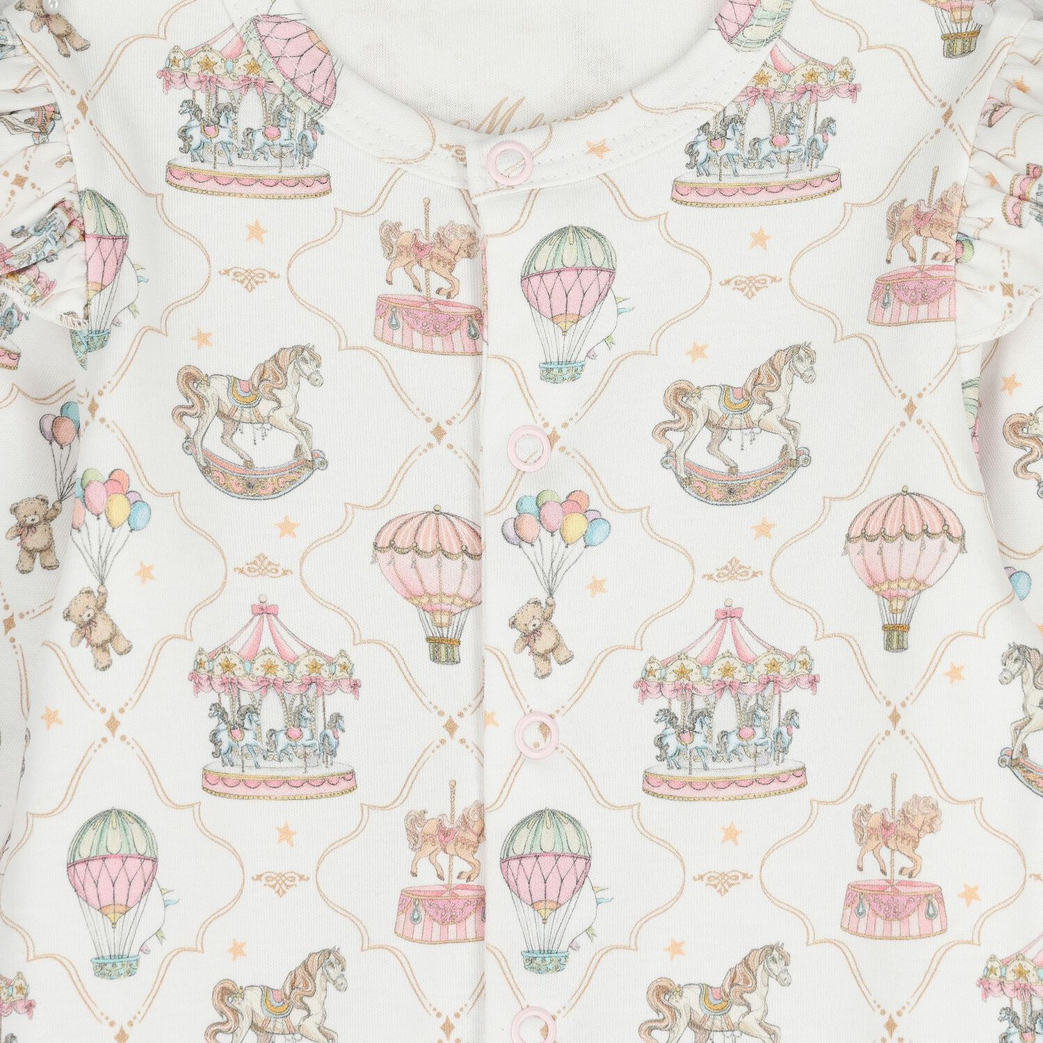 طقم هدايا ملابس أطفال وردي وأبيض للبنات الصغيرات بتصميم دوامة الخيل ومنطاد الهواء الساخن, 1, hi-res