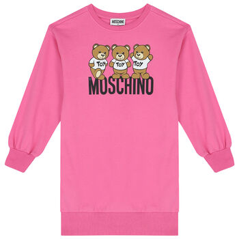 Girls Pink Teddy Bear Logo Sweatshirt Dress