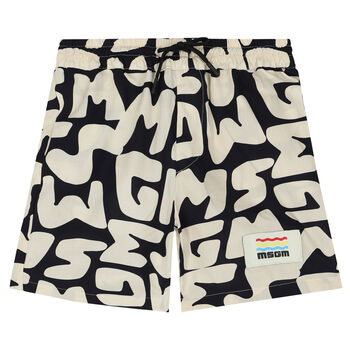 Boys Ivory & Black Logo Shorts