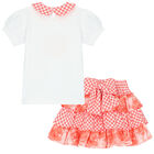Girls White & Coral Roses Skirt Set, 1, hi-res