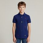 تيشيرت بولو أولاد بالشعار باللون الازرق, 1, hi-res
