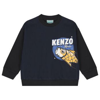 KENZO KIDS Boys Navy Blue Logo Sweatshirt, 1 Boys Navy Blue Logo Sweatshirt