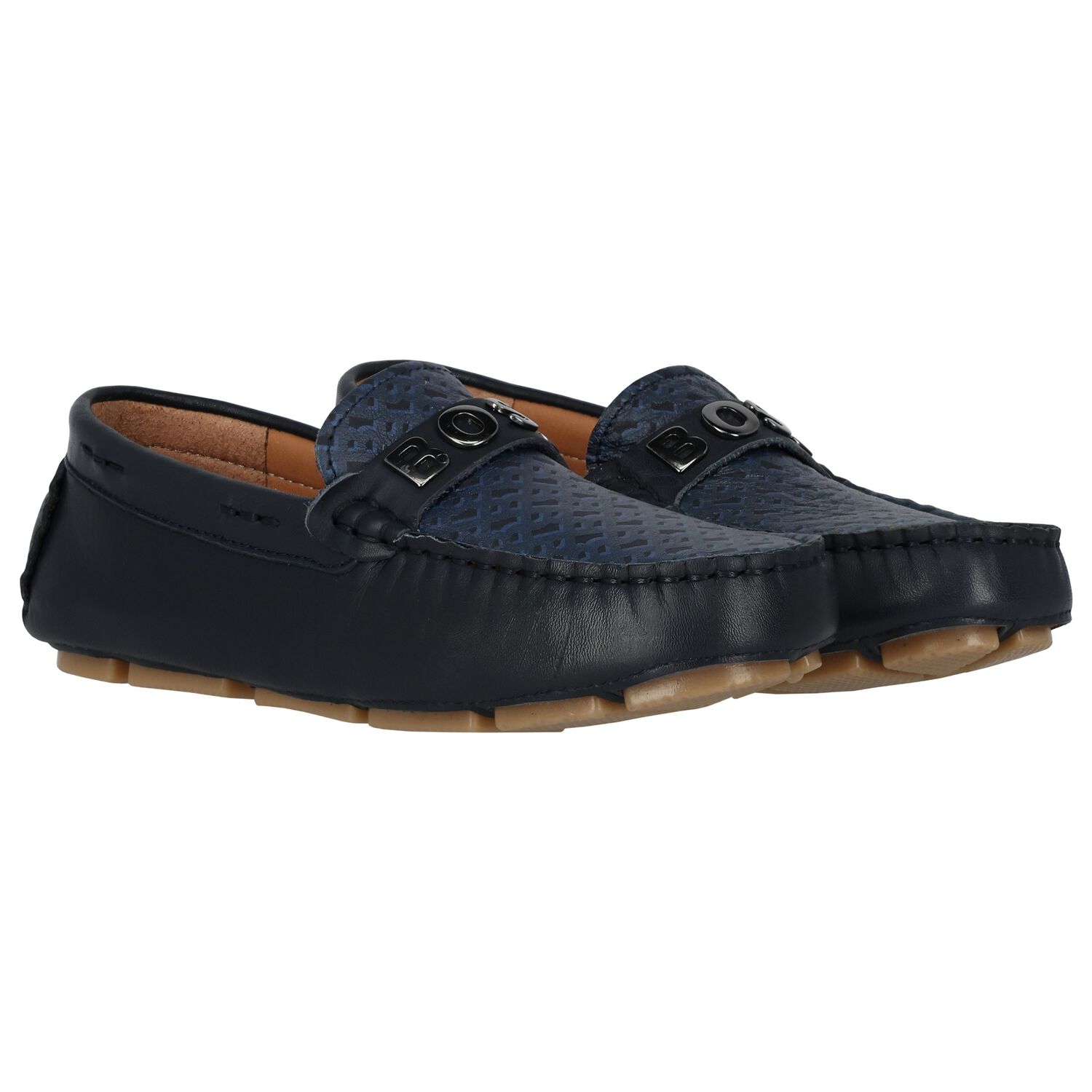 Boys Navy Blue Logo Moccasins, 2, hi-res image number null
