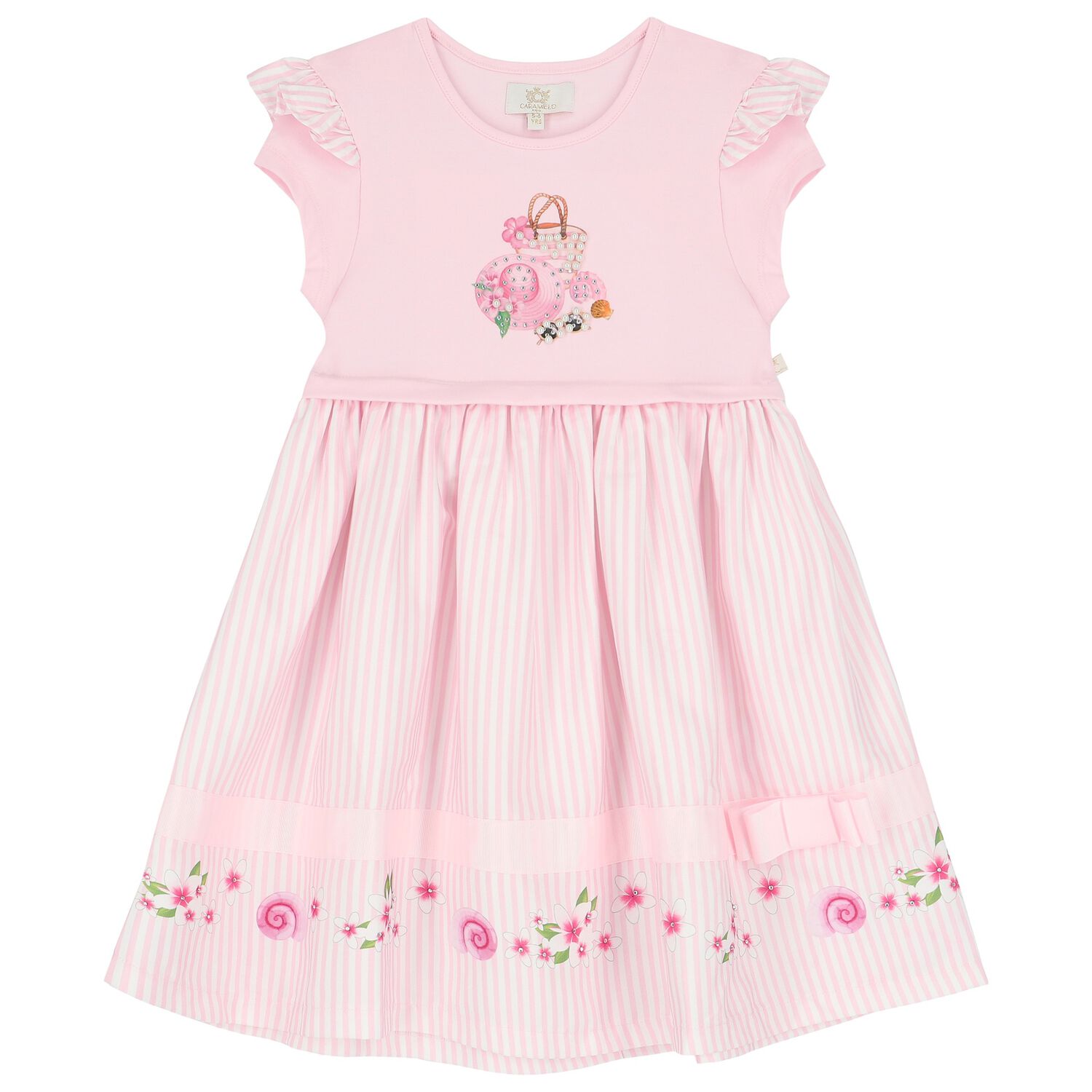 فستان بنات مخطط باللون الوردي والأبيض, 1, hi-res