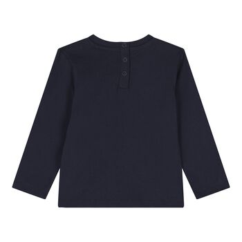 Baby Boys Navy Blue Teddy Bear Logo Long Sleeve Top