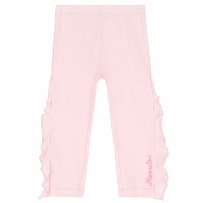 Younger Girls Pink Embroidered Leggings