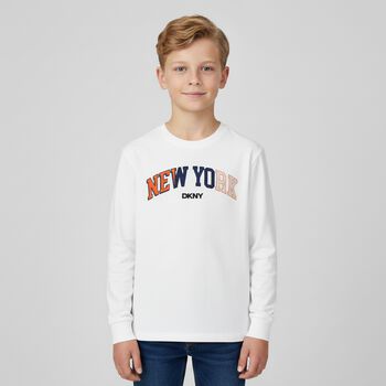 Boys White Logo Long Sleeve Top
