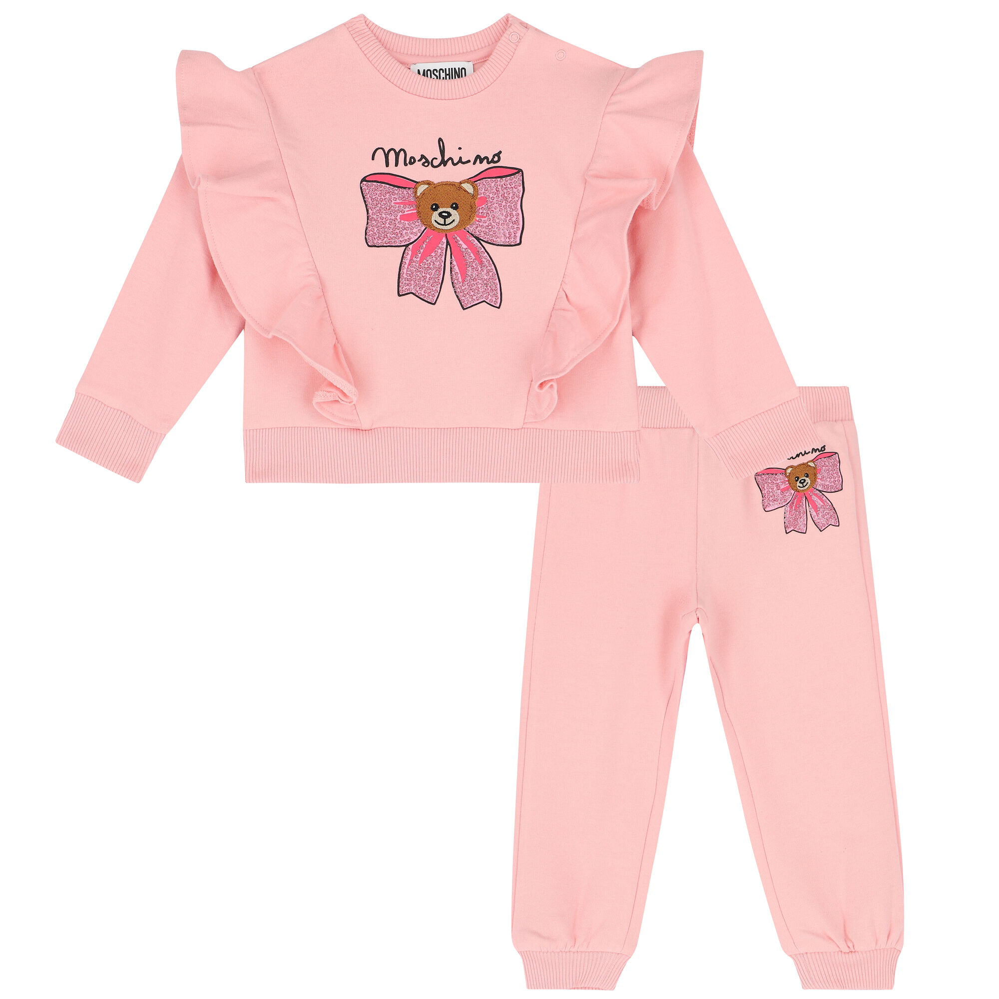 Moschino Younger Girls Pink Logo Ruffle Tracksuit Junior Couture UAE
