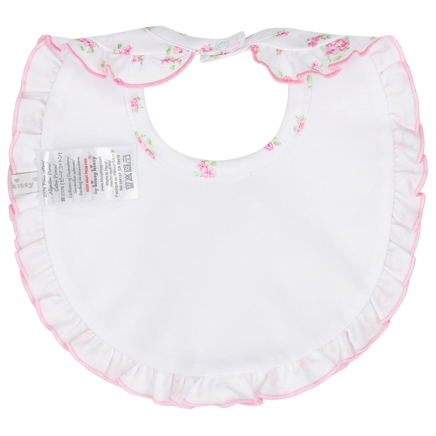 Baby Girls White & Pink Roses & Blooms Bib, 1, hi-res image number null
