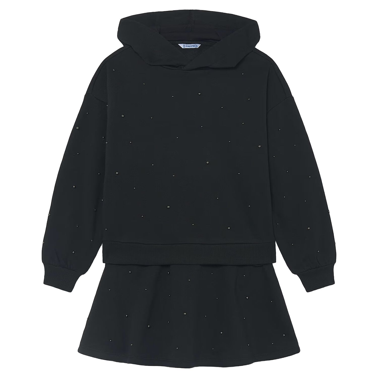 Girls Black Embellished Skirt Set, 1, hi-res