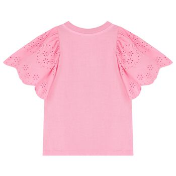 Girls Pink Broderie Anglaise Top