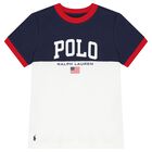 Boys Navy Blue & White Logo T-Shirt, 1, hi-res