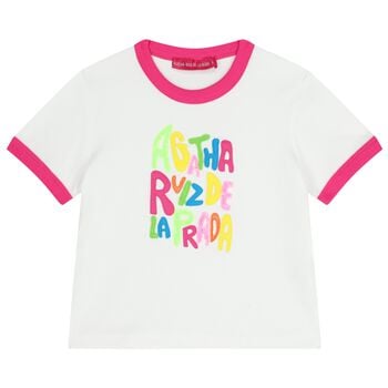 Girls White Logo Ribbed T-Shirt