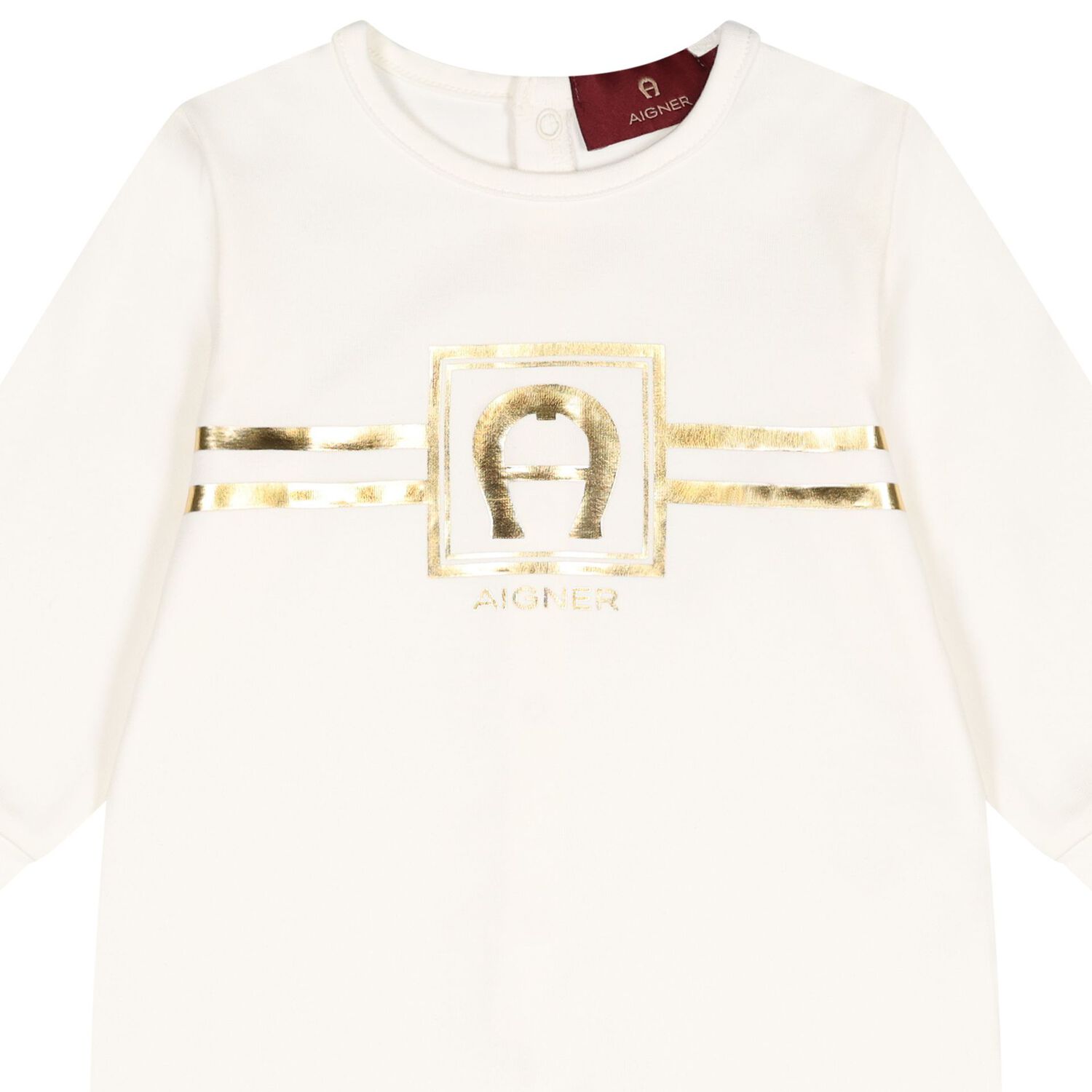 Ivory & Gold Logo Romper, 1, hi-res