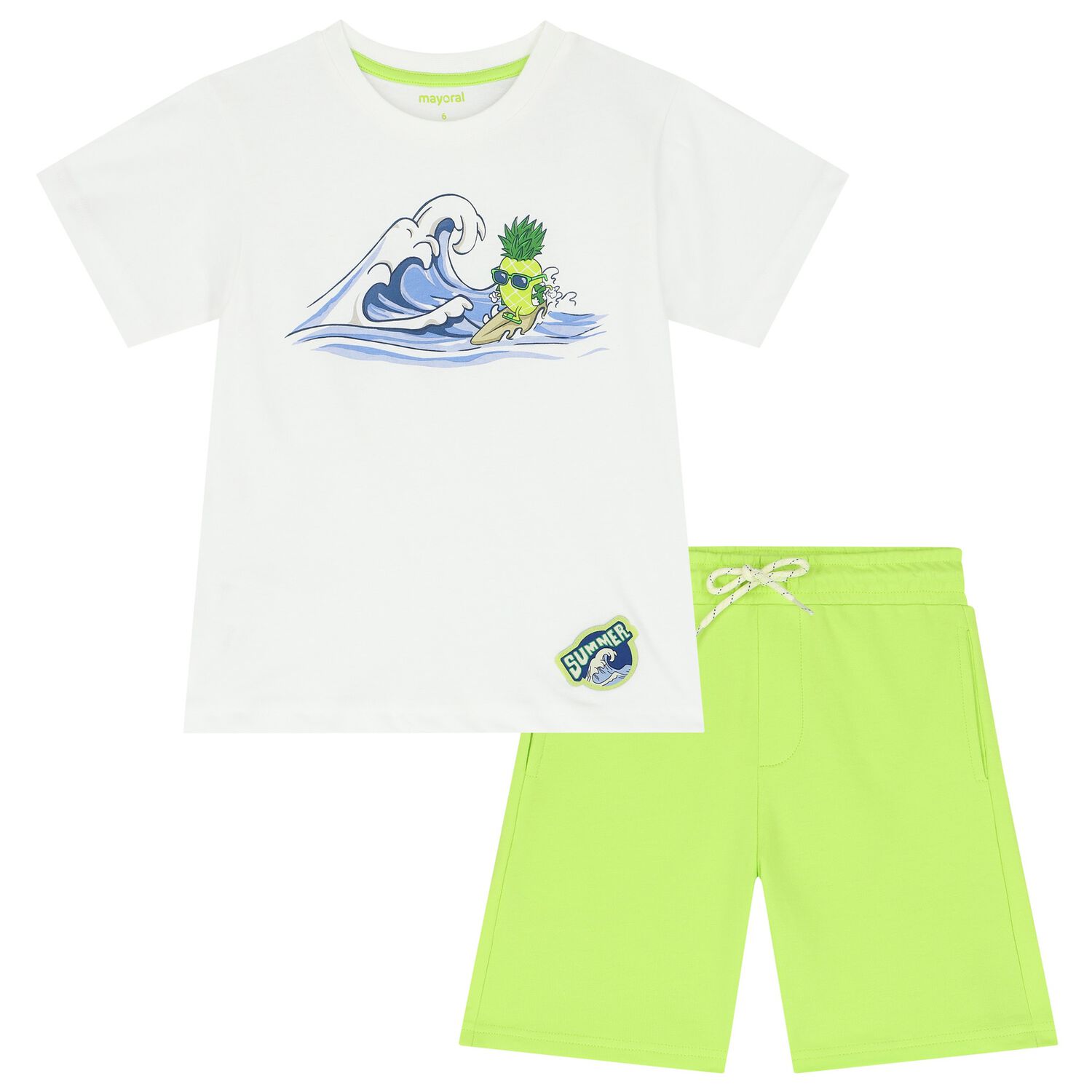 Boys White & Green Pineapple Shorts Set, 1, hi-res image number null